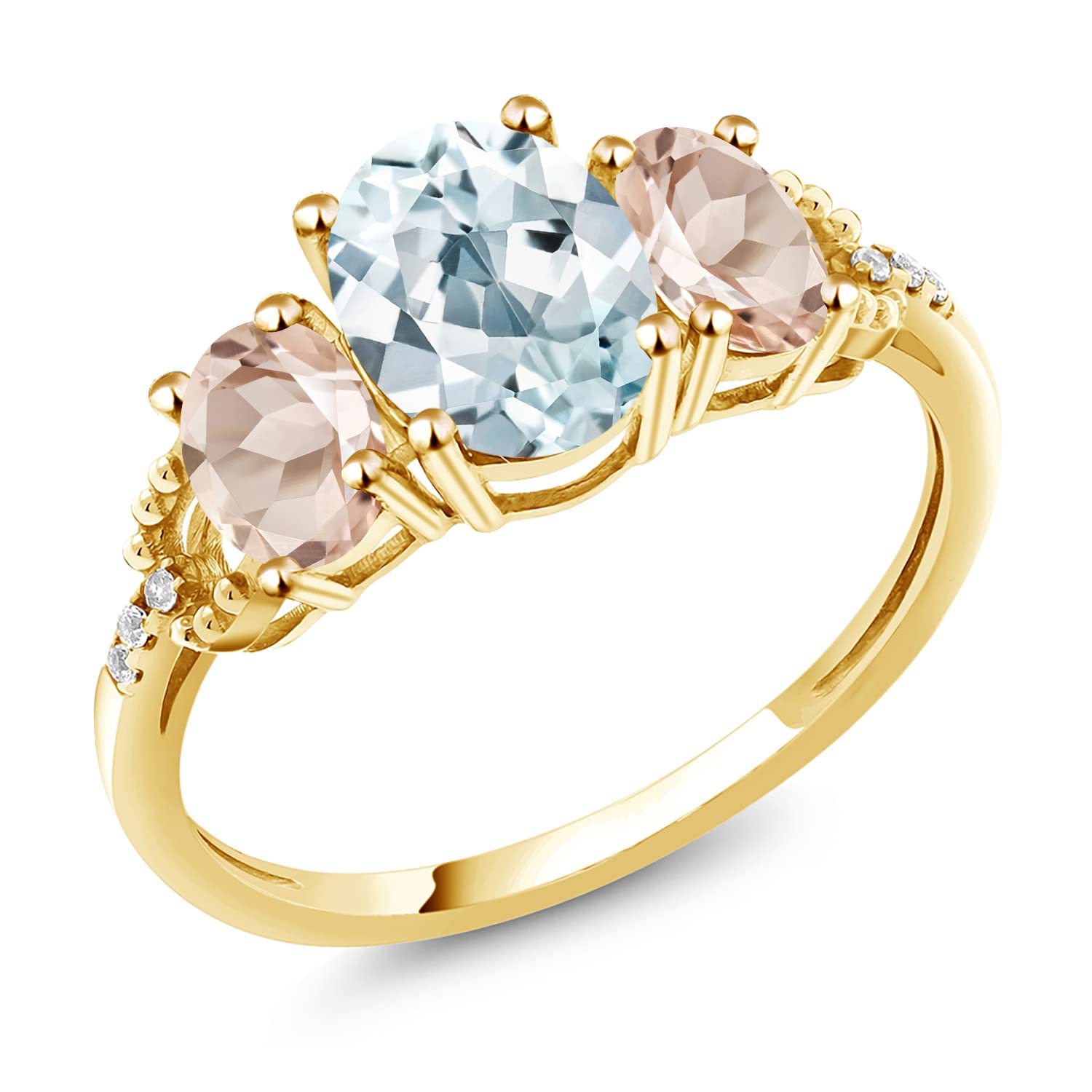 Gem Stone King 10K Yellow Gold Oval Sky Blue Aquamarine and Peach Morganite Engagement Ring For Women (2.24 Cttw, Gemstone Birthstone) (Size 6)