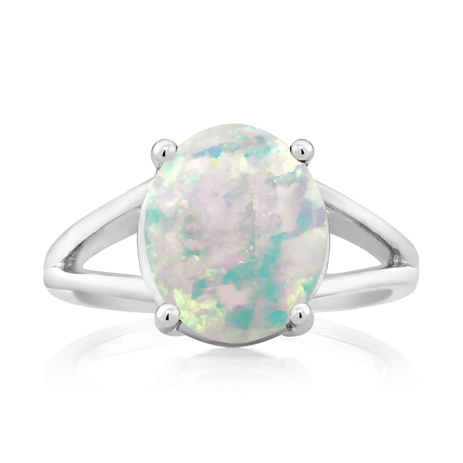 Gem Stone King 925 Sterling Silver White Opal Ring For Women (4.00 Cttw, Gemstone October Birthstone, Oval Cabochon 12X10MM, Available In Size 5,6,7,8,9)