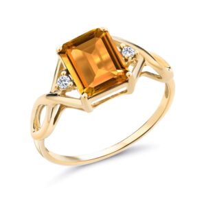 gem stone king 18k yellow gold plated silver yellow citrine and white topaz ring for women (2.41 cttw, gemstone birthstone, emerald cut 9x7mm, available in size 5, 6, 7, 8, 9)