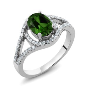 gem stone king 925 sterling silver green chrome diopside ring for women (1.91 cttw, oval 8x6mm) (size 7)