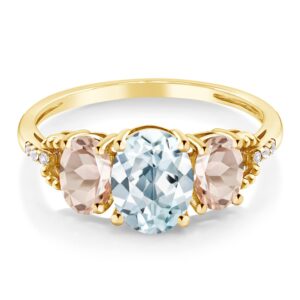 Gem Stone King 10K Yellow Gold Oval Sky Blue Aquamarine and Peach Morganite Engagement Ring For Women (2.24 Cttw, Gemstone Birthstone) (Size 6)