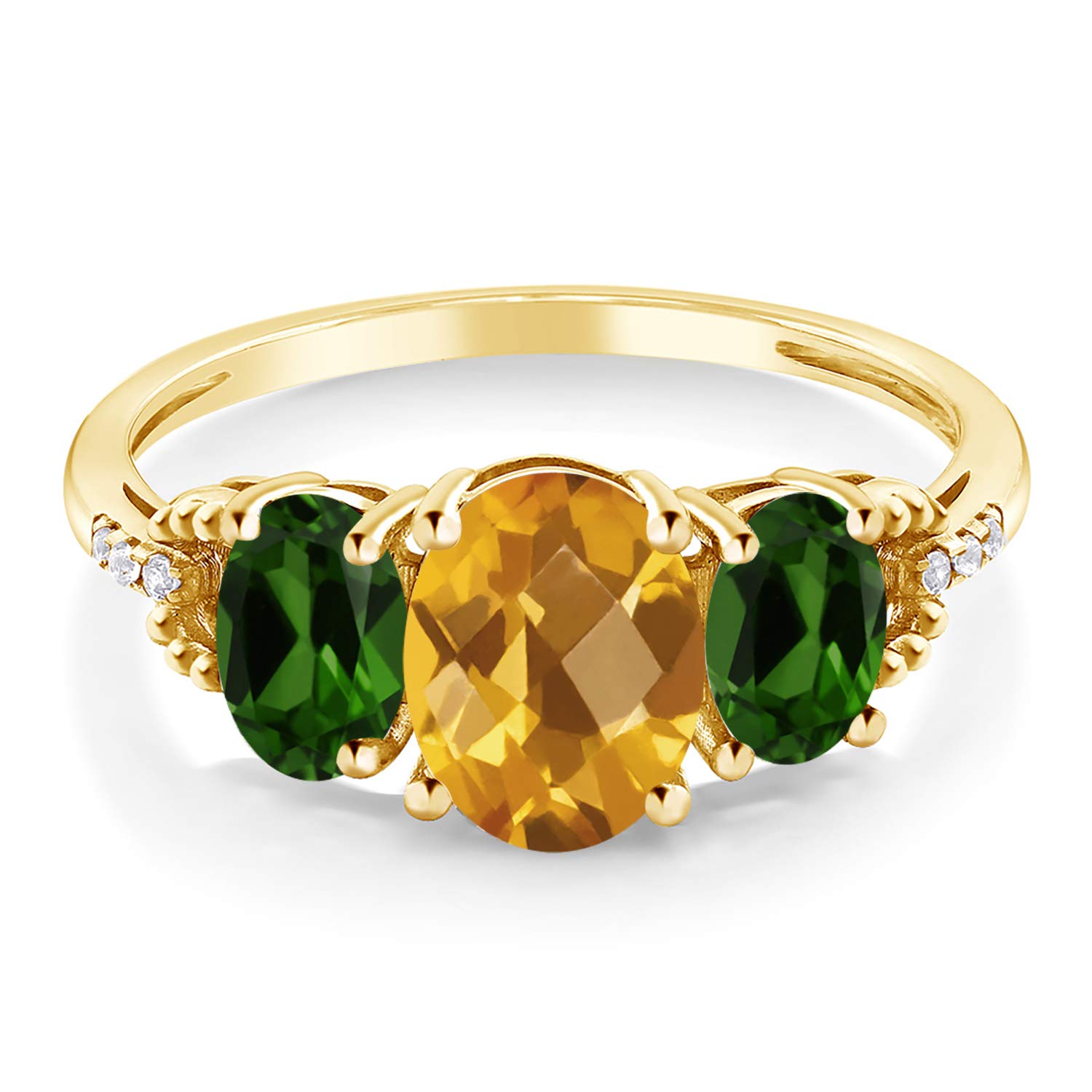 Gem Stone King 10K Yellow Gold Oval Checkerboard Yellow Citrine and Green Chrome Diopside Women Ring (2.39 Cttw, Gemstone Birthstone) (Size 9)