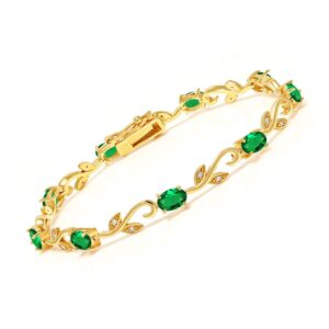 gem stone king 18k yellow gold plated silver simulated emerald diamond greek vine 7 inch tennis bracelet for women