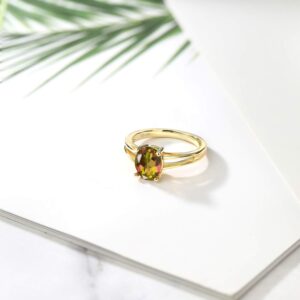 Gem Stone King 18K Yellow Gold Plated Silver 9X7MM Oval Gemstone Birthstone Solitaire Engagement Ring | Wedding Engagement Anniversary Promise Ring For Women | Available In Size 5, 6, 7, 8, 9