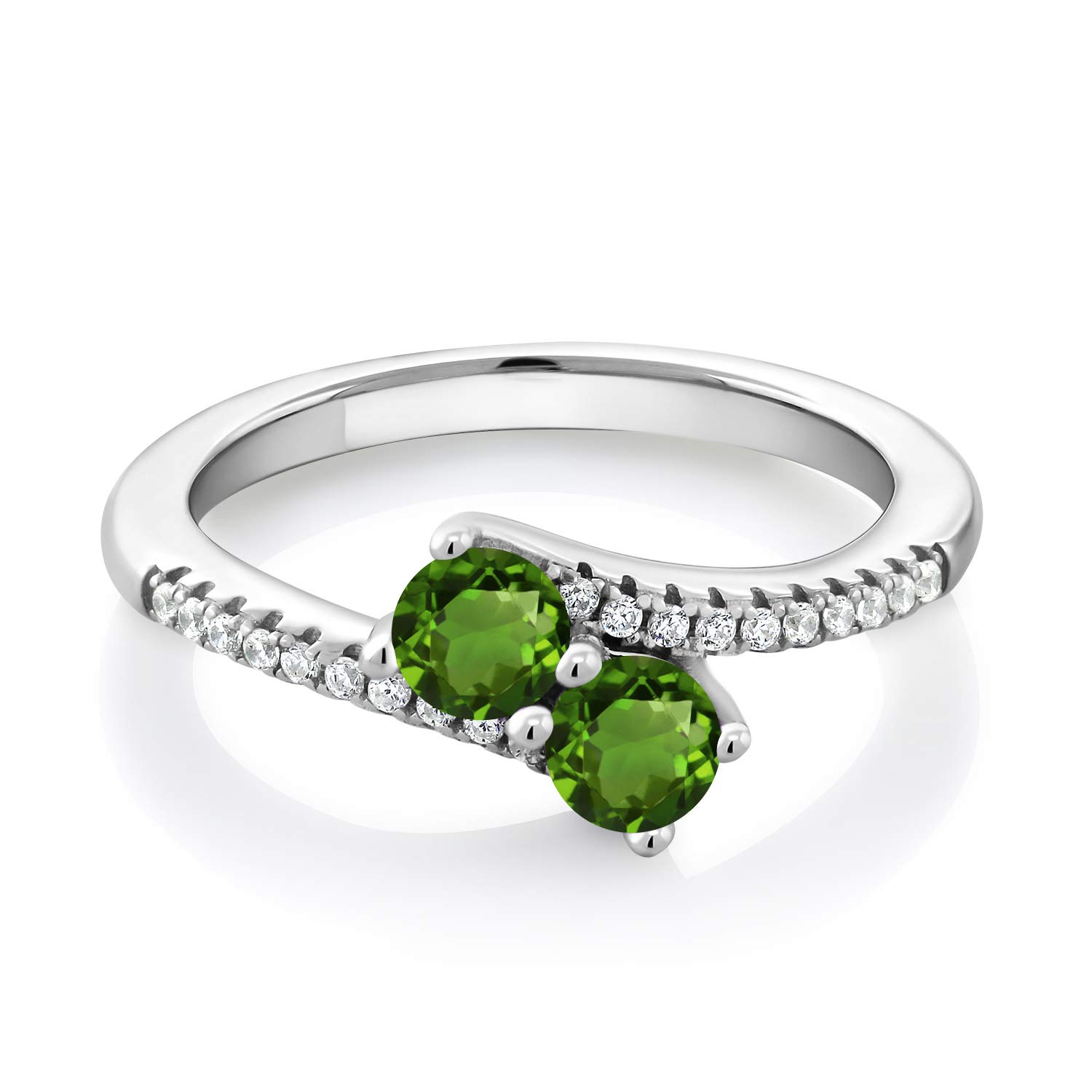 Gem Stone King 925 Sterling Silver Green Tourmaline Bypass Ring For Women (0.74 Cttw, Gemstone October Birthstone, Round 4MM, Available In Size 5, 6, 7, 8, 9)