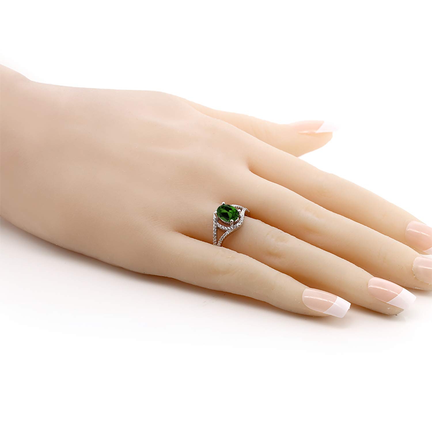 Gem Stone King 925 Sterling Silver Green Chrome Diopside Ring For Women (1.91 Cttw, Oval 8X6MM) (Size 7)