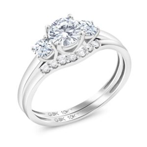 10K White Gold Moissanite From Charles & Colvard White Created Sapphire and Lab Grown Diamond 3-Stone Bridal Engagement Wedding Ring Set For Women | 0.83 Cttw | Available in Size 5,6,7,8,9