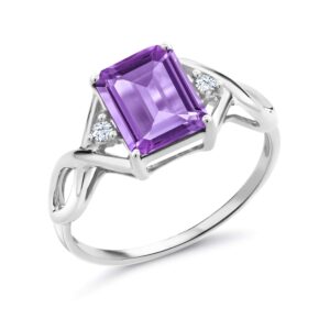 Gem Stone King 925 Sterling Silver Purple Amethyst Ring For Women (2.56 Cttw, Emerald Cut 9X7MM, Gemstone Birthstone, Available in size 5, 6, 7, 8, 9)