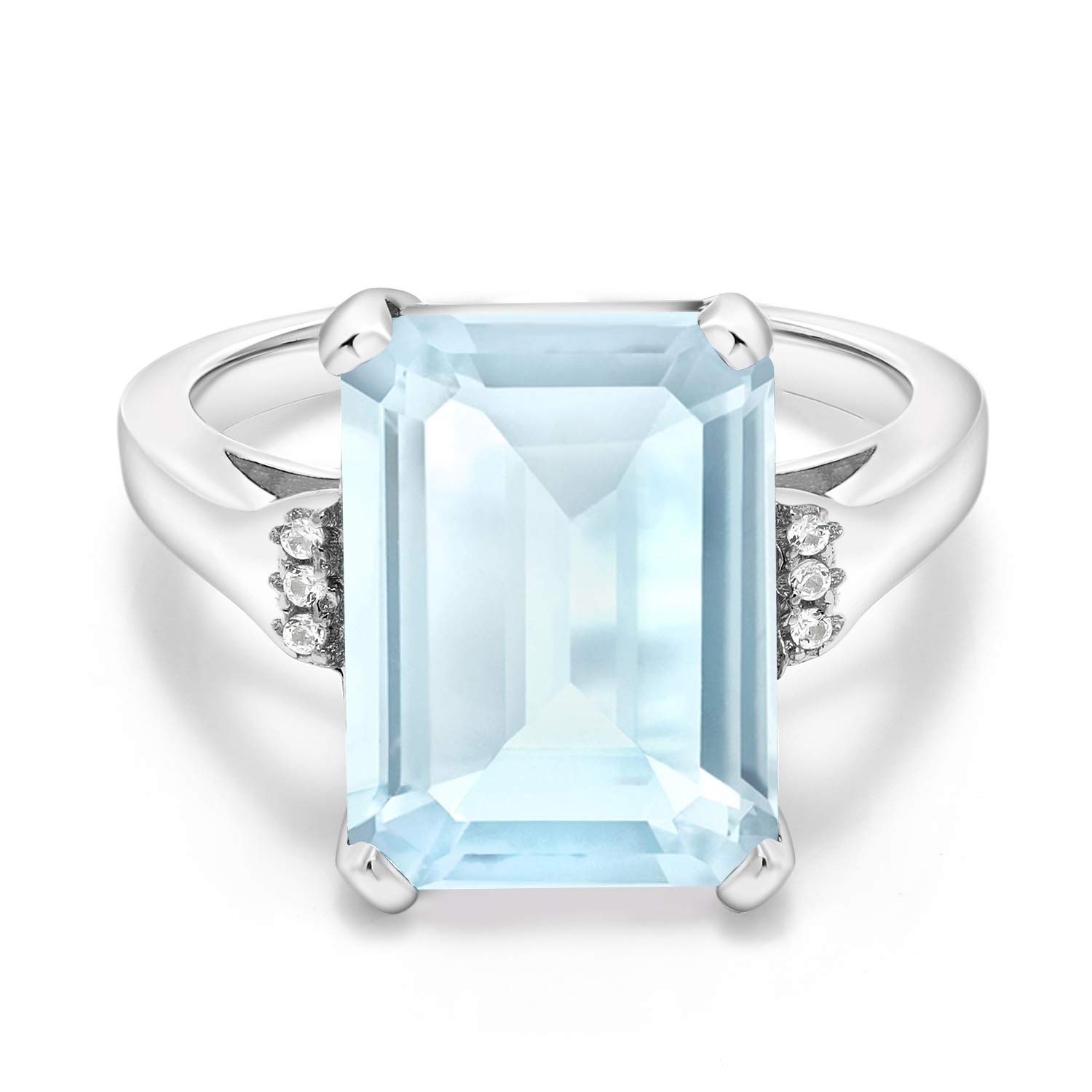 Gem Stone King 9.42 Ct Emerald Cut Sky Blue Topaz 925 Sterling Silver Ring (Size 5)