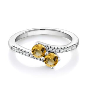 gem stone king 925 sterling silver yellow citrine bypass ring for women (0.75 cttw, gemstone november birthstone, round 4mm, available in size 5, 6, 7, 8, 9)