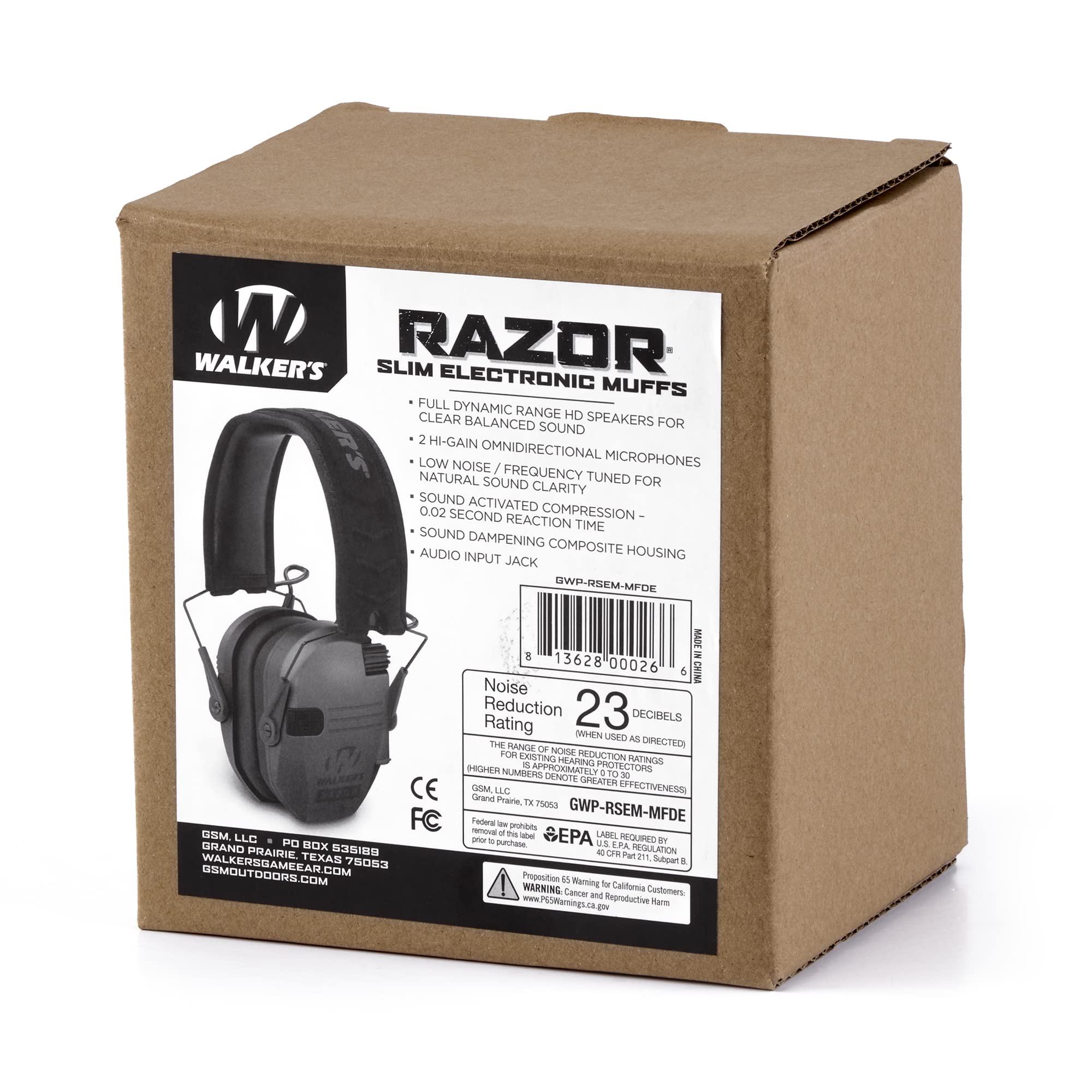 Walker's GWP-RSEM-MFDE Patriot Series Razor Slim Shooting Ear Protection Muffs with NRR 23dB rating, Olive Green (2 Pack)