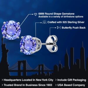 Gem Stone King 925 Sterling Silver Round 6MM Gemstone Birthstone Stud Earrings For Women