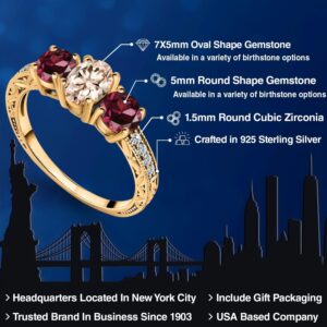 Gem Stone King 1.97 Ct Peach Morganite Red Rhodolite Garnet 18K Yellow Gold Plated Silver Ring (Size 9)