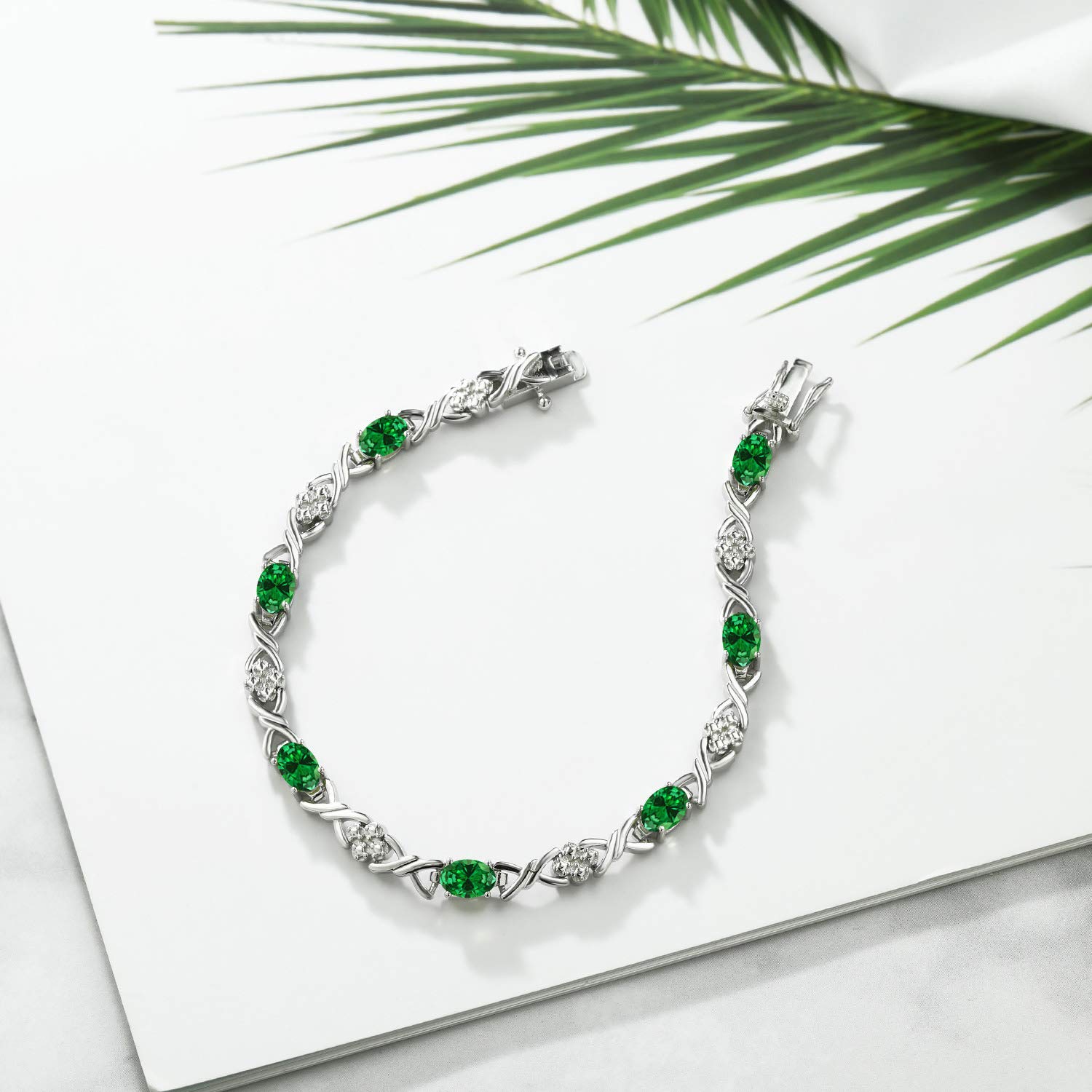 Gem Stone King 925 Sterling Silver Green Simulated Emerald Tennis Bracelet For Women (2.80 Cttw, Gemstone Birthstone, Oval 6X4MM, 7 Inch)