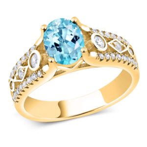 Gem Stone King 1.75 Ct Oval Blue Apatite 18K Yellow Gold Plated Silver Ring (Size 9)