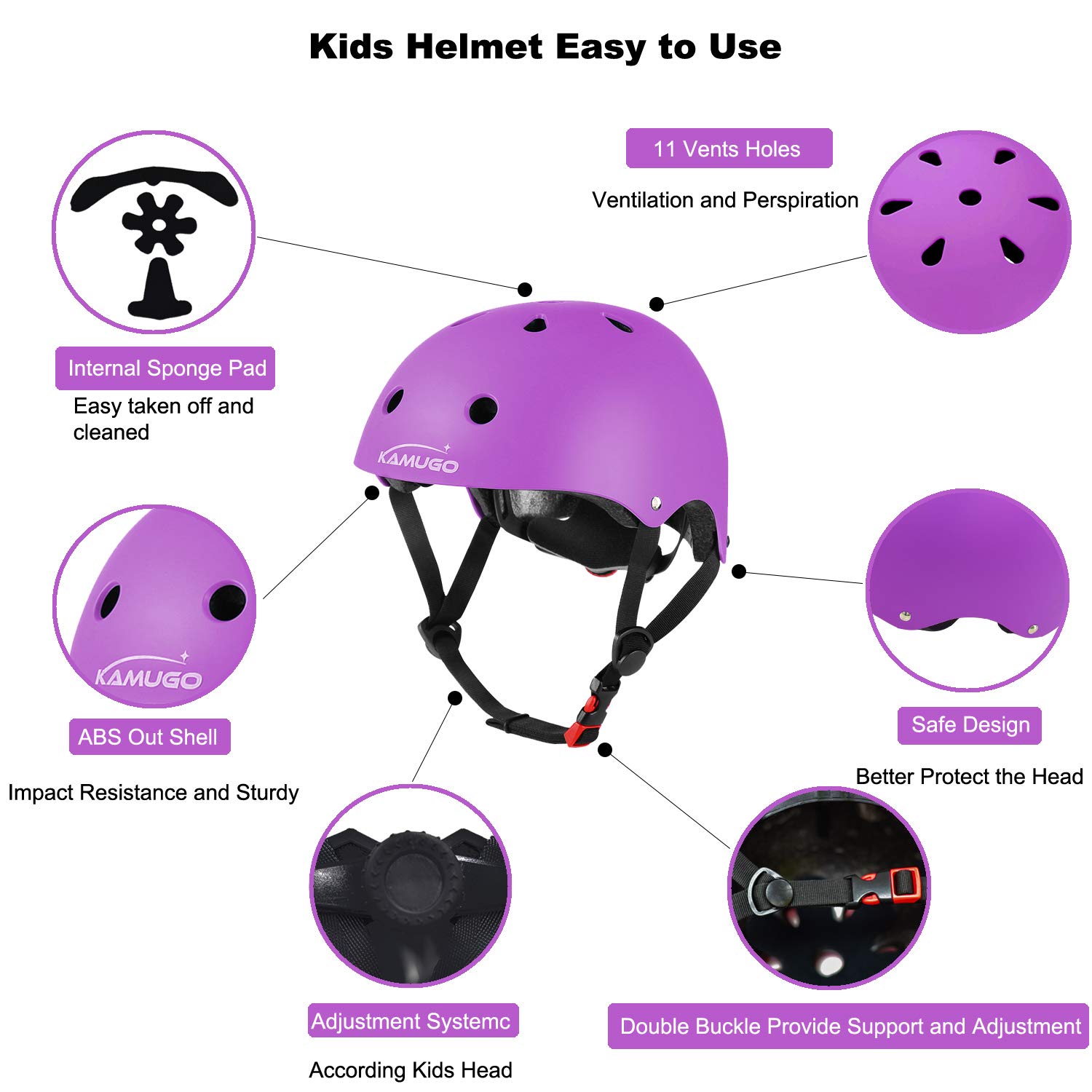 KAMUGO Kids Bike Helmet,Toddler Skateboard Helmet for Girls Boys Ages 8-14 Years,Child Adjustable Helmet for Multi-Sports Bicycle Skateboarding Roller Skating Scooter Rollerblade Balance Bike