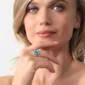 Gem Stone King 925 Sterling Silver Swiss Blue Topaz Ring For Women (5.48 Cttw, Oval 12X10MM, Gemstone November Birthstone, Available In Size 5, 6, 7, 8, 9)