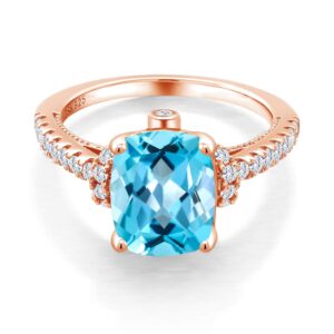 Gem Stone King 18K Rose Gold Plated Silver Swiss Blue Topaz and White Created Sapphire Ring For Women (4.00 Cttw, Gemstone Birthstone, Available In Size 5, 6, 7, 8, 9)