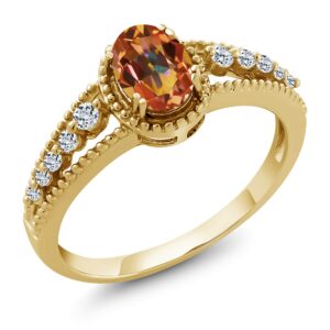 gem stone king 18k yellow gold plated silver oval ecstasy mystic topaz and white topaz ring for women (1.21 cttw, available in size 5, 6, 7, 8, 9)