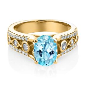 Gem Stone King 1.75 Ct Oval Blue Apatite 18K Yellow Gold Plated Silver Ring (Size 9)