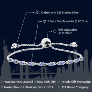 Gem Stone King 925 Sterling Silver 2.5MM Round Gemstone Birthstone Tennis Bracelet | Fits Up To 9 Inch Wrist | Adjustable Bolo Bracelet For Women | Easy-On Easy-Off