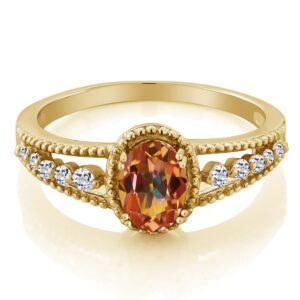 Gem Stone King 18K Yellow Gold Plated Silver Oval Ecstasy Mystic Topaz and White Topaz Ring For Women (1.21 Cttw, Available In Size 5, 6, 7, 8, 9)