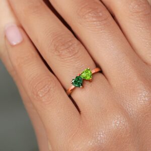 Gem Stone King 1.00 Ct Green Simulated Emerald Green Peridot 18K Rose Gold Plated Silver Ring (Size 8)