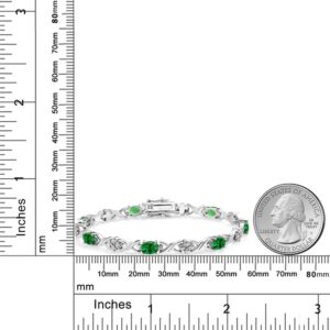 Gem Stone King 925 Sterling Silver Green Simulated Emerald Tennis Bracelet For Women (2.80 Cttw, Gemstone Birthstone, Oval 6X4MM, 7 Inch)