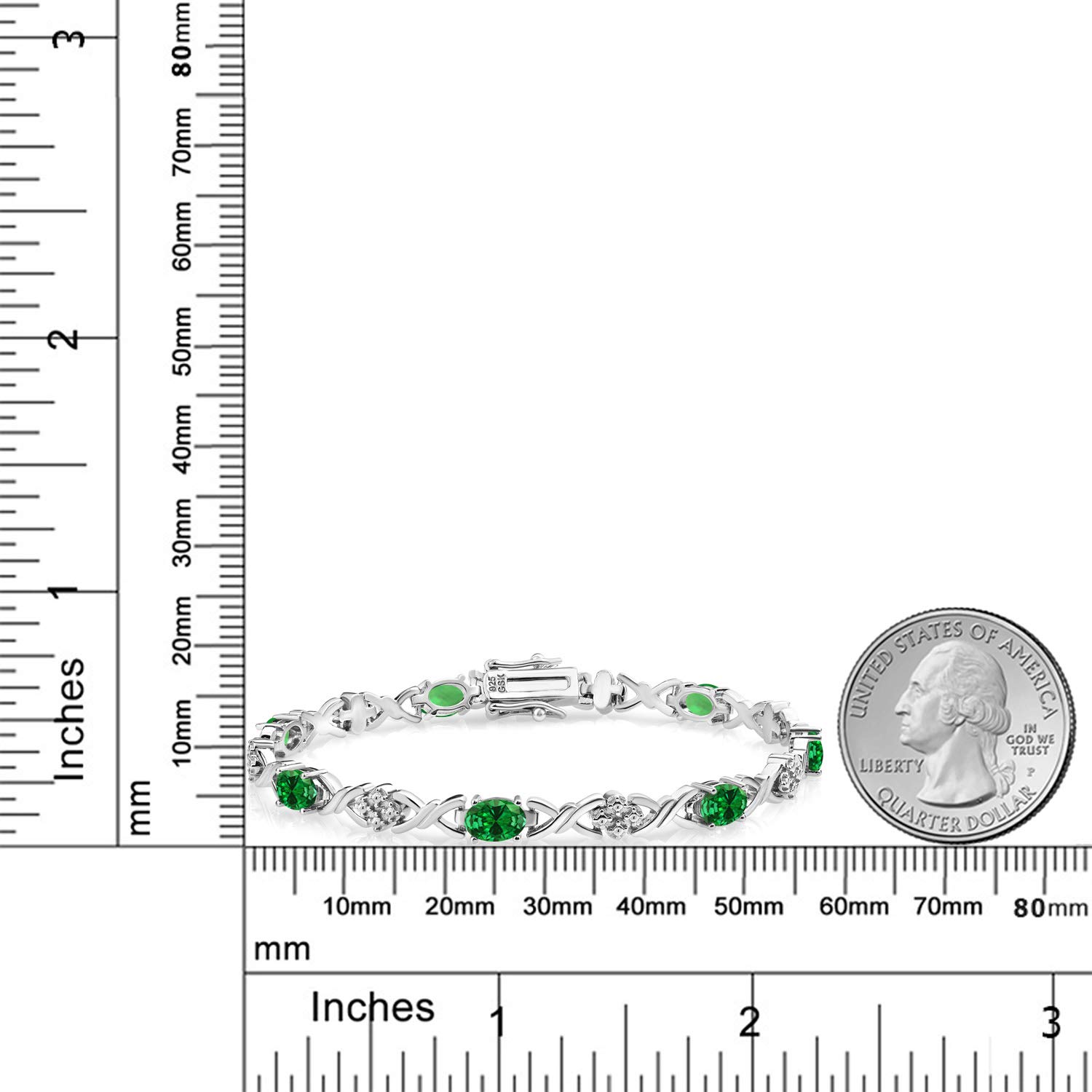 Gem Stone King 925 Sterling Silver Green Simulated Emerald Tennis Bracelet For Women (2.80 Cttw, Gemstone Birthstone, Oval 6X4MM, 7 Inch)