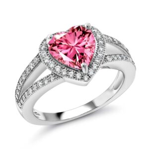 gem stone king 925 sterling silver pink zirconia and white moissanite ring for women (1.21 cttw, gemstone birthstone, heart shape 8mm, available in size 5,6,7,8,9)