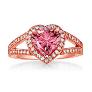 Gem Stone King 18K Rose Gold Plated Silver Pink Zirconia and White Moissanite Ring For Women (1.21 Cttw, Gemstone Birthstone, Heart Shape 8MM, Available In Size 5,6,7,8,9)