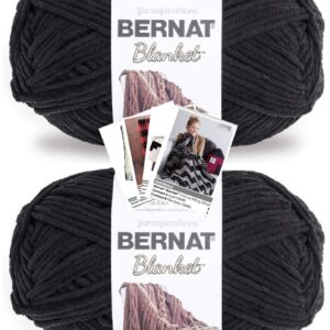 Bernat Blanket Yarn - Big Ball (10.5 oz) - 2 Pack with Pattern Cards in Color (Coal)