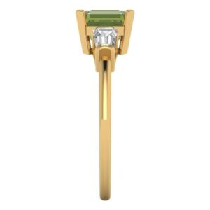 1.62ct SQ Emerald cut 3 stone Solitaire Natural Green Peridot Engagement Promise Anniversary Bridal Ring 14k Yellow Gold 3.5