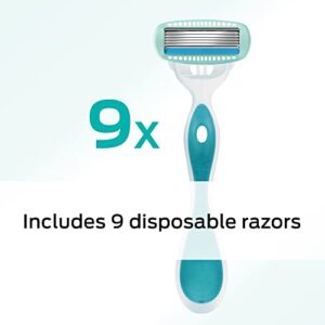 Schick Hydro Silk Sensitive Women's Disposable Razors, 9ct | 5-Blade Disposable Razors for Women Sensitive Skin | Travel Razor for Women