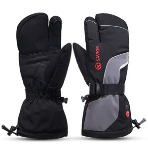 savior heated gloves for men women 3-finger ski mitten 7.4v rechareable battery gloves for skiing (l)