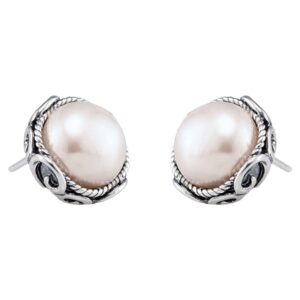 joolala circle of serenity – fresh water cultured round white pearl in 925 silver post and nut stud earrings for women