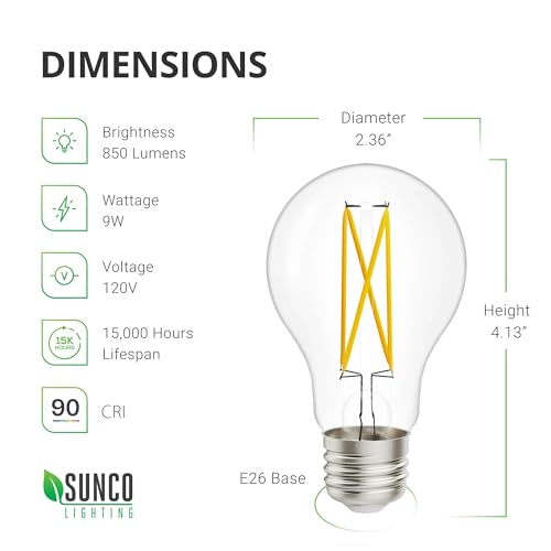 Sunco 6 Pack 9W=60W A19 Dusk to Dawn Outdoor LED Light Bulbs, CRI90 3000K Warm White, 850 Lumens, E26 Medium Base, Photocell Sensor Ambient Decorative Classic Edison Vintage Bulbs, Bright UL