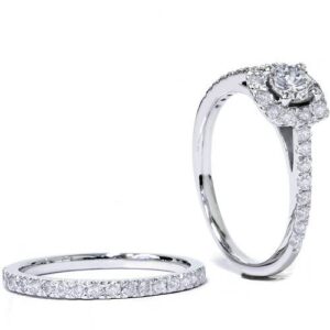 1 ct Diamond Cushion Halo Engagement Wedding Ring Set 14k White Gold - Size 7