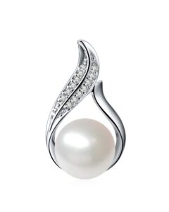 7.5mm white freshwater cultured pearl pendant aaaa quality sterling silver with paved cz - premiumpearl