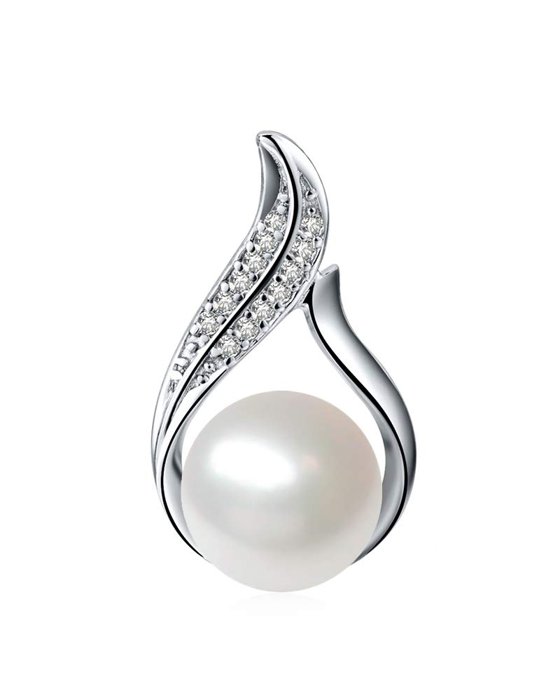 7.5mm White Freshwater Cultured Pearl Pendant AAAA Quality Sterling Silver with Paved CZ - PremiumPearl