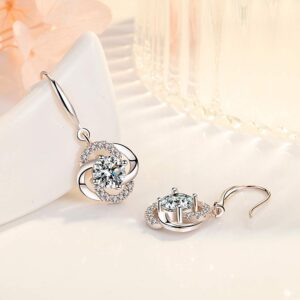 Earings for Woman Silver Earrings Clover Sterling Silver Dangle Drop Cubic Zirconia Gemini Sets (white crystal)