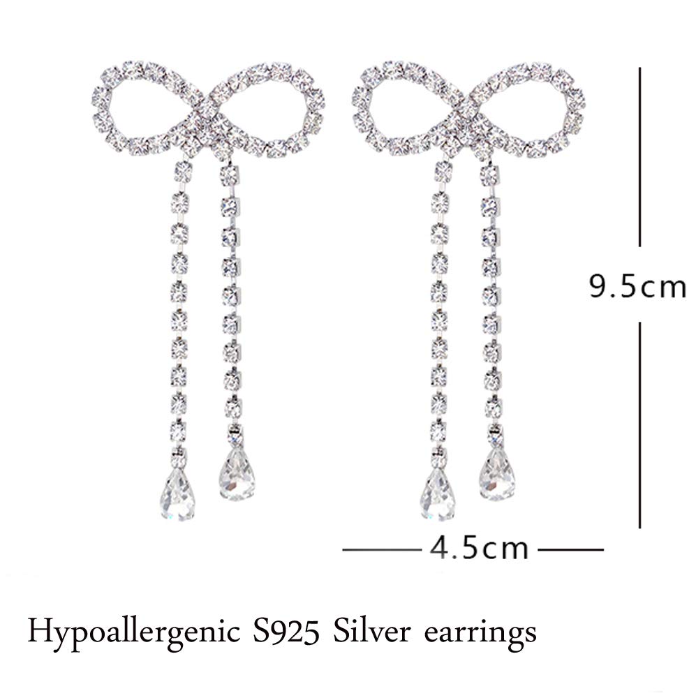 Missgrace Women Bohemian Dainty Dangle Bowknot Tassels Statement Earrings Trendy Unique Full Rhinestones Shiny Bar Disco Earrings Set Jewelry for Women (Pattern 6)