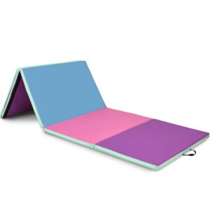 dortala gymnastics mat, 4'x10' foldable gym exercise mat with carrying handles, 4 panel folding non slip mat for home gymnastics, yoga, fitness, stretching training ,tumbling