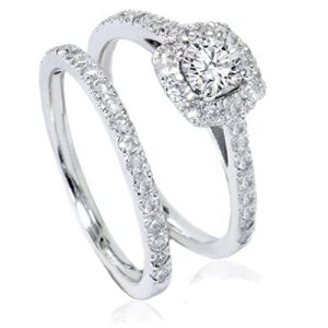 1 ct Diamond Cushion Halo Engagement Wedding Ring Set 14k White Gold - Size 7