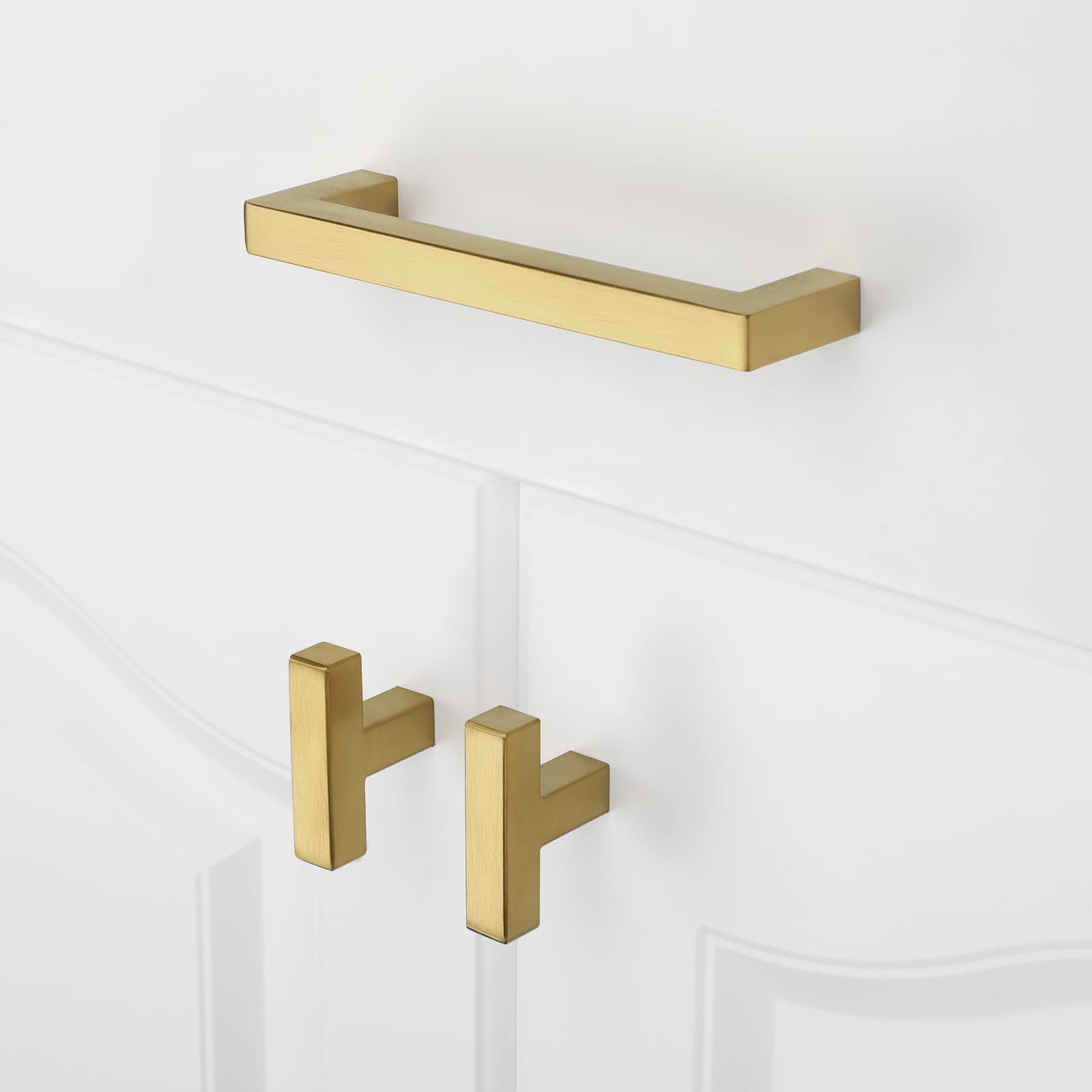 Haliwu 10 Pack/Brass Cabinet Pulls 5 inch, Gold Cabinet Handles Brushed Gold Cabinet Pulls Gold Kitchen Hardware Square Pulls