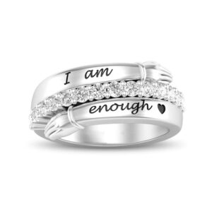 UCADRIT I am Enough Rings 925 Sterling Silver Customize Personalized Name Ring You are Enough Hug Jewelry for Women (01-Silver Color)