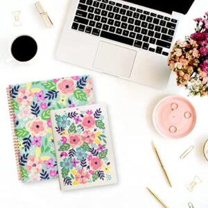 Steel Mill & Co Cute Large Spiral Notebook College Ruled, 11" x 9.5" with Durable Hardcover and 160 Lined Pages, Mint Floral