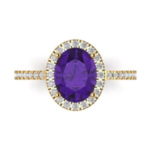 clara pucci 2.86 ct oval cut solitaire accent halo natural amethyst gemstone engagement promise anniversary bridal ring 14k yellow gold