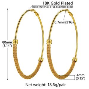 Big Hoop Earrings For Women Large Hoops 18K Gold Plated Stainless Steel Large Round Earring Chunky Gold Hoop Earrings