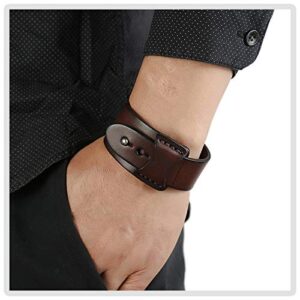 Mgutillart Punk Alloy Buckle Cuff Wristband Wide Leather Bracelet(Brown)